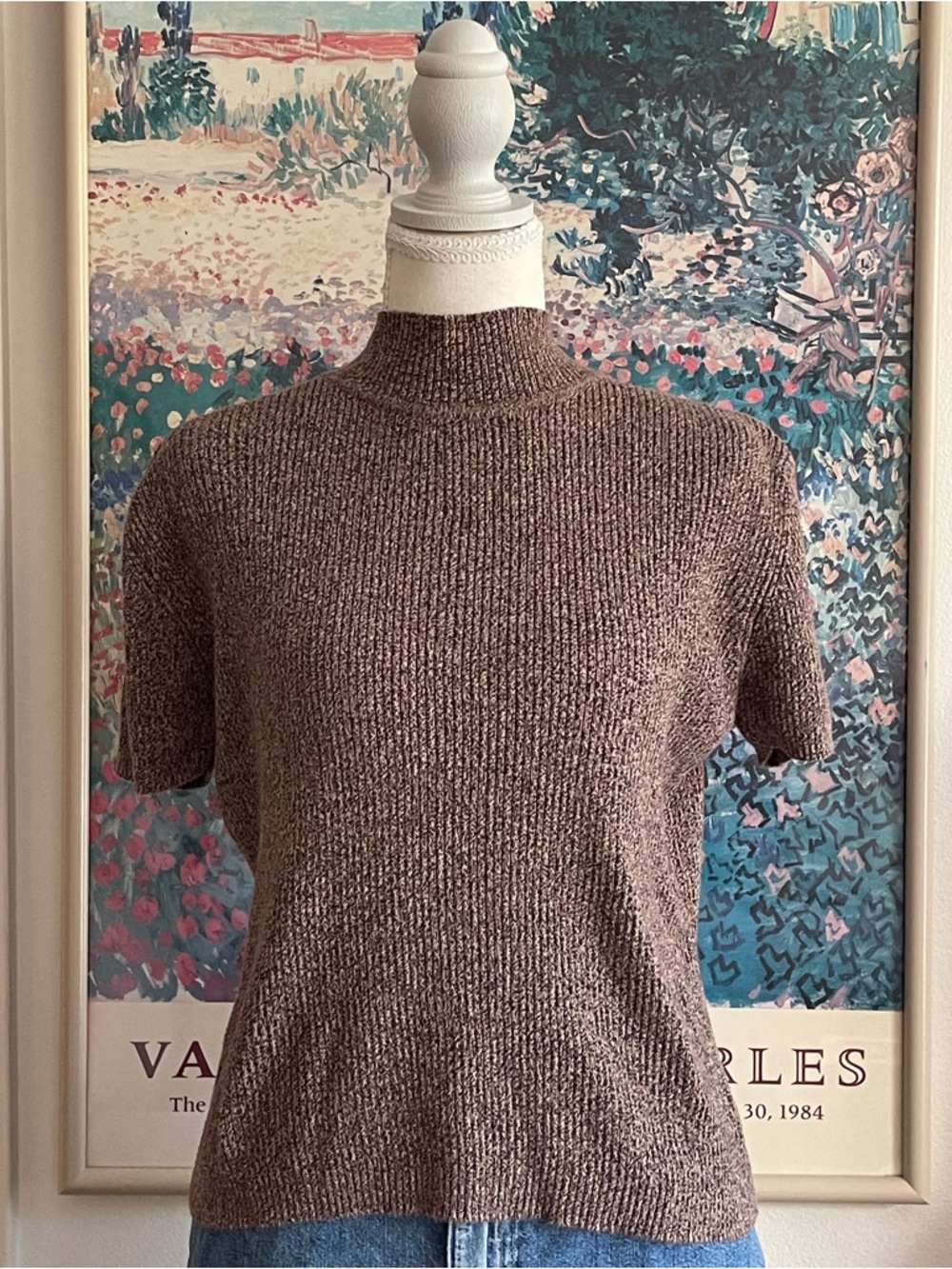 Vintage Casual Corner Brown Mock Neck Top Sz M Marled Knit Cotton Preppy 90s